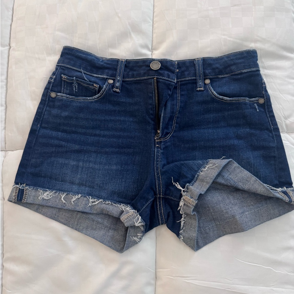 PAIGE Dark Blue Cuffed Denim Shorts